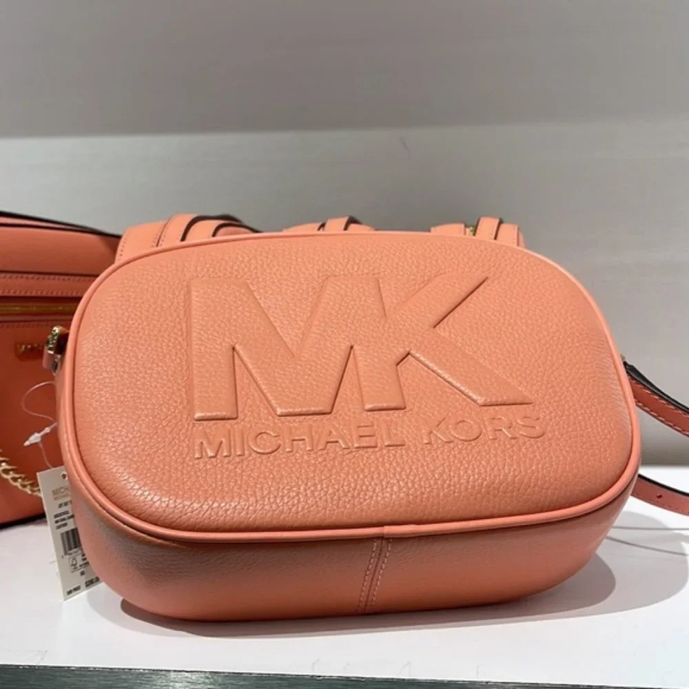 Michael Kors Jet Set Medium Embossed Pebbled Leather Crossbody Bag Sherbert